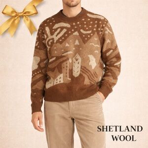 Alsev Shetland Wool Mountain Scene Sweater Men’s XXL